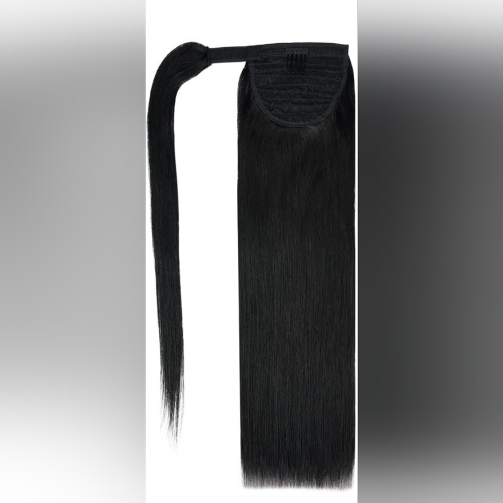 22" Human Hair Ponytail Extension 105g #1 Jet Black 100% Remy Human Hair Wrap A